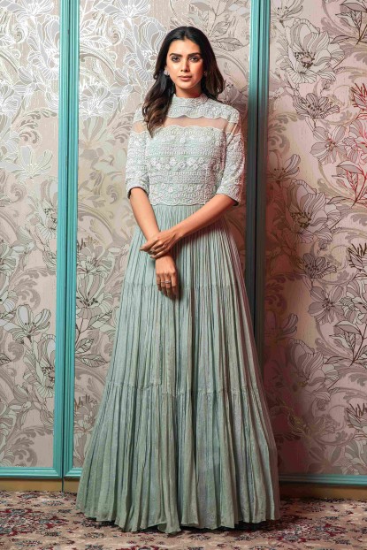 Heavy Sea Green Gown in Chinnon