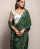 Dark Green color Saree in Chinnon Fabric