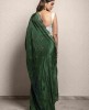 Dark Green color Saree in Chinnon Fabric