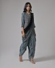 Satin Crepe Dhoti style Grey Embroidered Gown with Dupatta