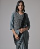 Satin Crepe Dhoti style Grey Embroidered Gown with Dupatta