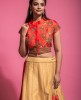 Red & Buff Beige  Traditional Blouse & Skirt