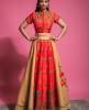 Red & Buff Beige Traditional Blouse & Skirt