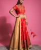 Red & Buff Beige Traditional Blouse & Skirt