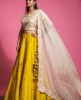 Mustard & Beige Raw Silk Blouse & Skirt with Organza Dupatta