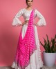 White Skirt & Crop top with Leheriya Dupatta in Pink color