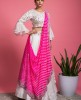 White Skirt & Crop top with Leheriya Dupatta in Pink color
