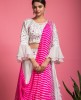 White Skirt & Crop top with Leheriya Dupatta in Pink color