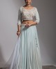 Ice blue Skirt and Crop Top set wIth dupatta