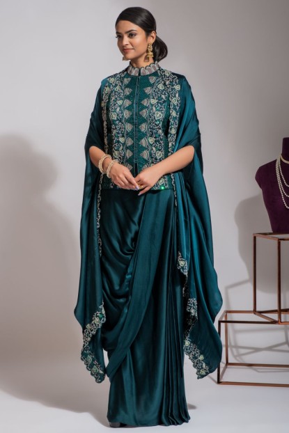 Peacock Blue Crop Top Set