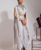 Grey color Crop Top & Skirt with Jacket style Dupatta