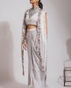 Grey color Crop Top & Skirt with Jacket style Dupatta