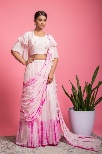 Shibori print drape style Crop top & Skirt