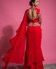 Heavy Blouse & Skirt with Ruffle Dupatta in Red color