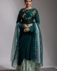 Teal Green Crop Top and Skirt set  with Ruffle Dupatta
