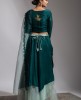 Teal Green Crop Top and Skirt set  with Ruffle Dupatta