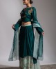 Teal Green Crop Top and Skirt set  with Ruffle Dupatta