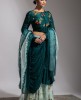 Teal Green Crop Top and Skirt set  with Ruffle Dupatta