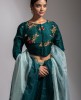 Teal Green Crop Top and Skirt set  with Ruffle Dupatta