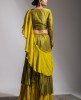 Green Crop Top and Skirt set in Dola Silk with Organza Ruffle Dupatta