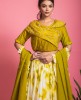 Mehndi color designer Blouse with Shibori print Skirt and Dupatta