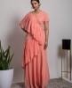 Stylish Peach Color Top & Skirt with ruffled Dupatta
