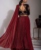Maroon Crop Top & Skirt with drape style Dupatta