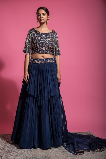 Heavy Blouse with Classy Skirt in Navy Blue color