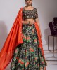 Black & Red floral printed Skirt & Top with Dupatta