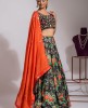 Black & Red floral printed Skirt & Top with Dupatta