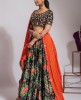 Black & Red floral printed Skirt & Top with Dupatta