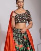 Black & Red floral printed Skirt & Top with Dupatta