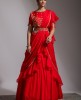 Red Drape style Skirt and Crop Top with Dupatta