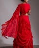 Red Drape style Skirt and Crop Top with Dupatta
