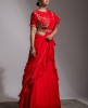 Red Drape style Skirt and Crop Top with Dupatta