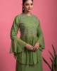 Pickle Green color Peplum style Top & A-line Skirt 