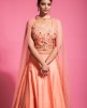 Melon Orange color Top & Skirt in Raw Silk fabric