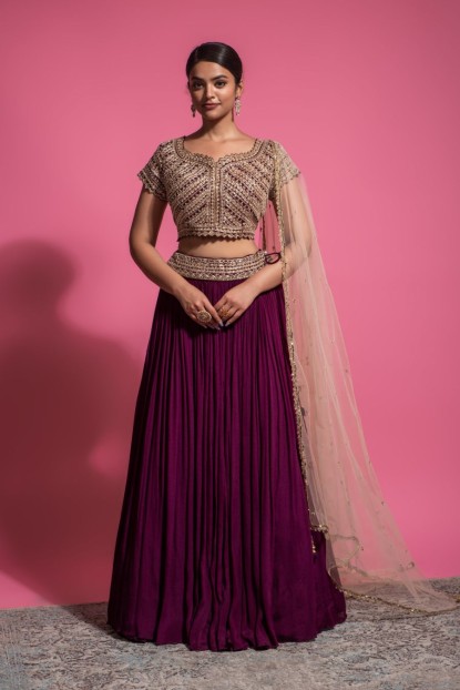 Heavy Blouse with Classy Skirt in Wine color