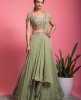 Pista Green embellished top with Georgette Skirt