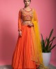 Heavy Thread Work Blouse and Pure Chinnon Skirt with Dupatta in Orange color
