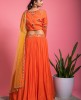 Heavy Thread Work Blouse and Pure Chinnon Skirt with Dupatta in Orange color