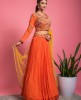 Heavy Thread Work Blouse and Pure Chinnon Skirt with Dupatta in Orange color