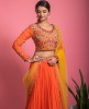 Heavy Thread Work Blouse and Pure Chinnon Skirt with Dupatta in Orange color