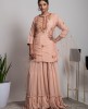 Peach color short Kurta with Skirt and Organza Dupatta