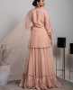 Peach color short Kurta with Skirt and Organza Dupatta