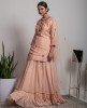 Peach color short Kurta with Skirt and Organza Dupatta