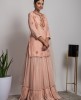 Peach color short Kurta with Skirt and Organza Dupatta