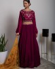 Maroon heavy Top with Skirt and Organza Dupatta