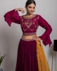 Maroon heavy Top with Skirt and Organza Dupatta
