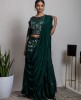 Dark Green color heavy blouse with matching skirt and Drape Style Dupatta